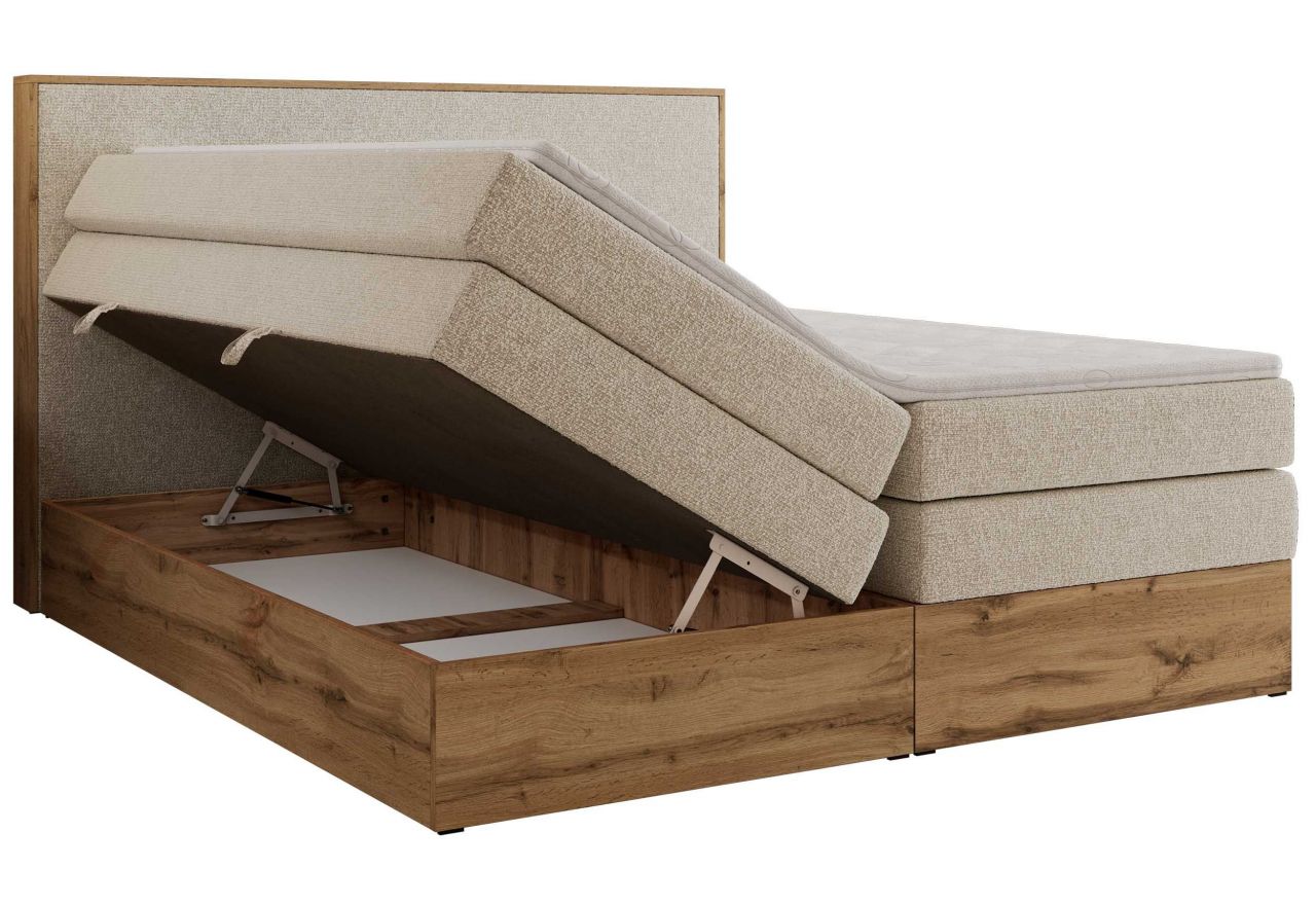 Łóżko kontynentalne WOOD CLASSIC KING 140x200 - H4 - kremowy, struktura