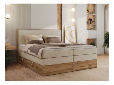 Łóżko kontynentalne WOOD CLASSIC KING 180x200 - H4 - kremowy, struktura