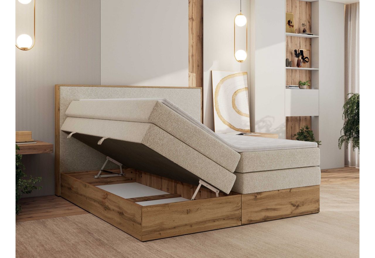 Łóżko kontynentalne WOOD CLASSIC KING 180x200 - H4 - kremowy, struktura