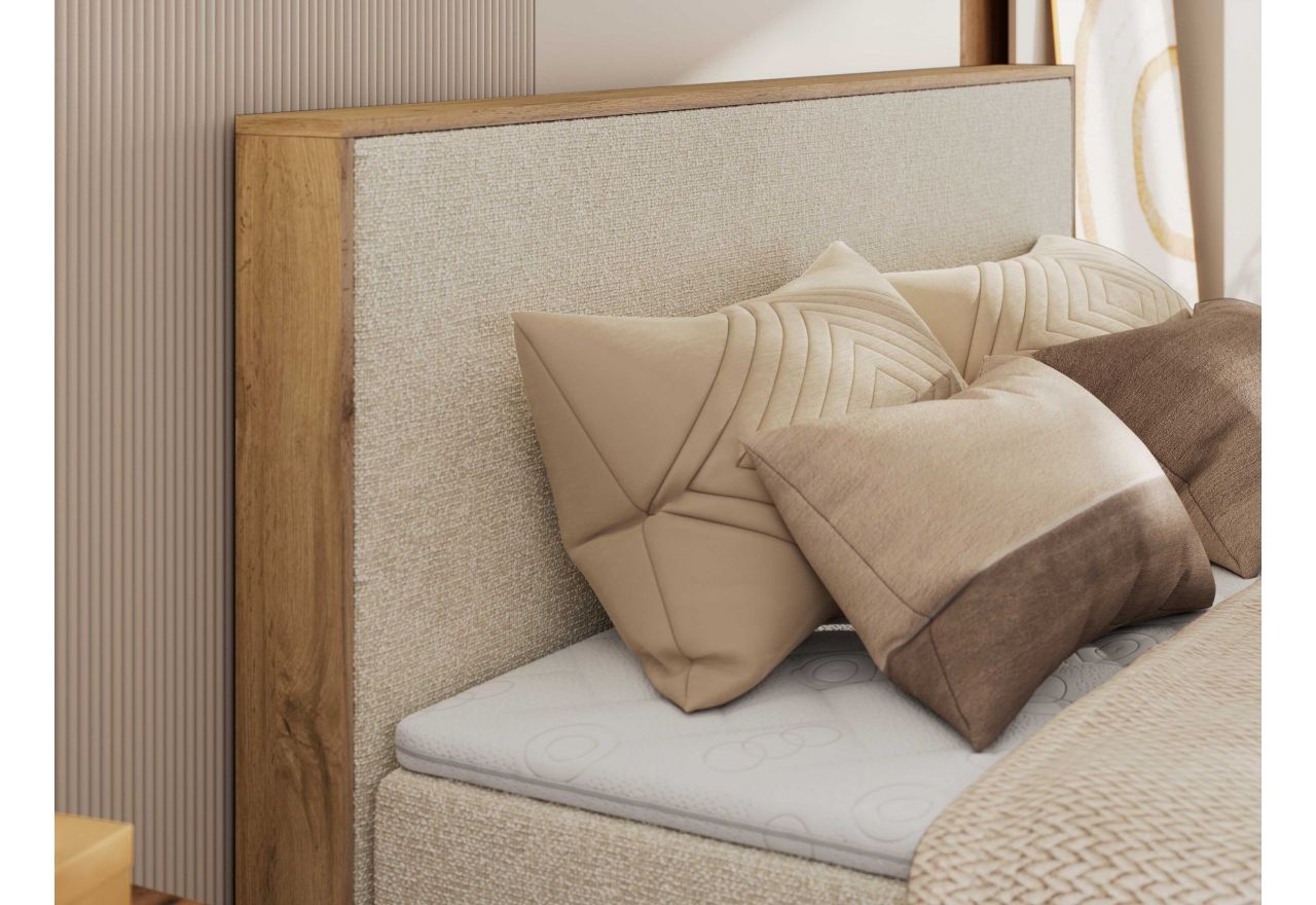 Łóżko kontynentalne WOOD CLASSIC KING 200x200 - H4 - kremowy, struktura