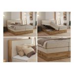 Łóżko kontynentalne WOOD CLASSIC KING 200x200 - H4 - kremowy, struktura