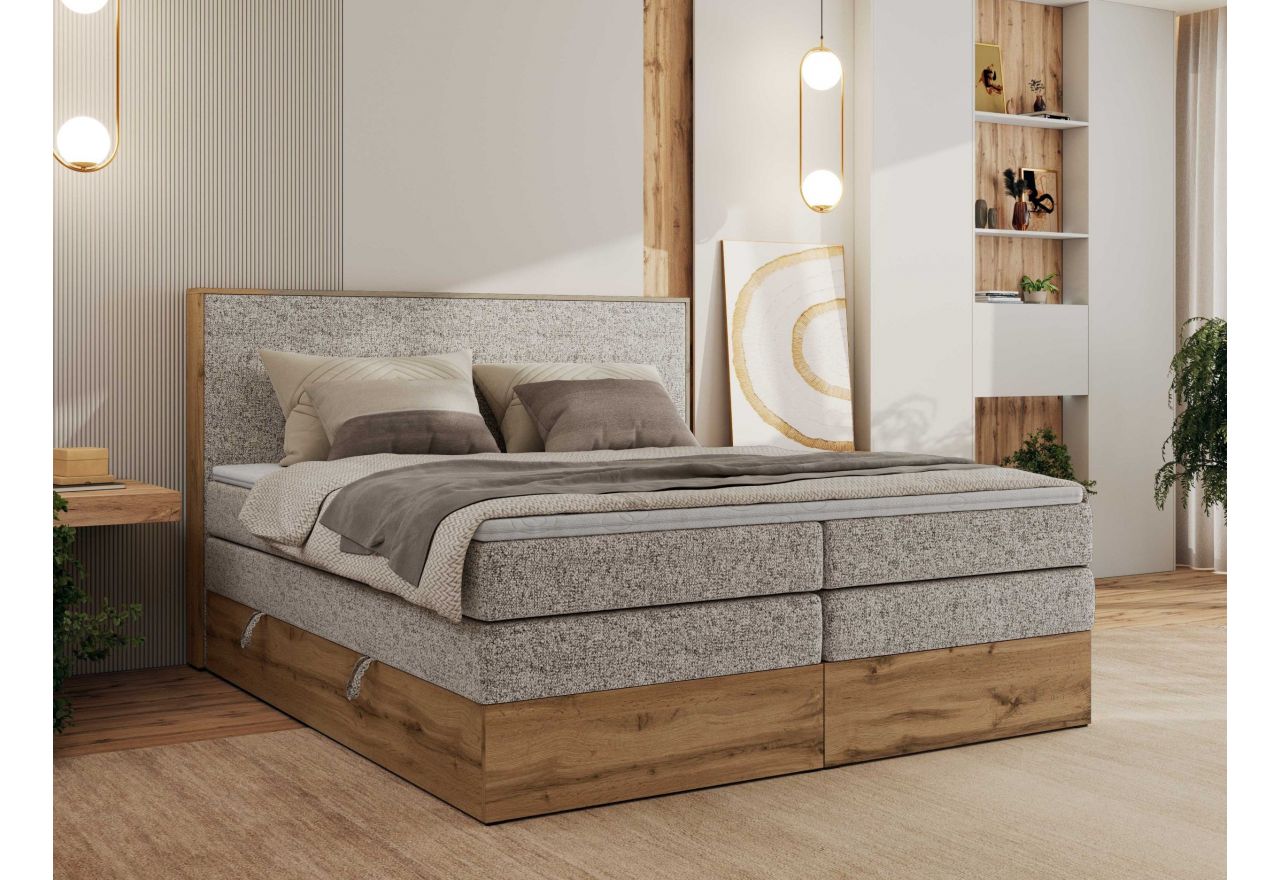 Łóżko kontynentalne WOOD CLASSIC KING 160x200 - H3 - beżowy, struktura