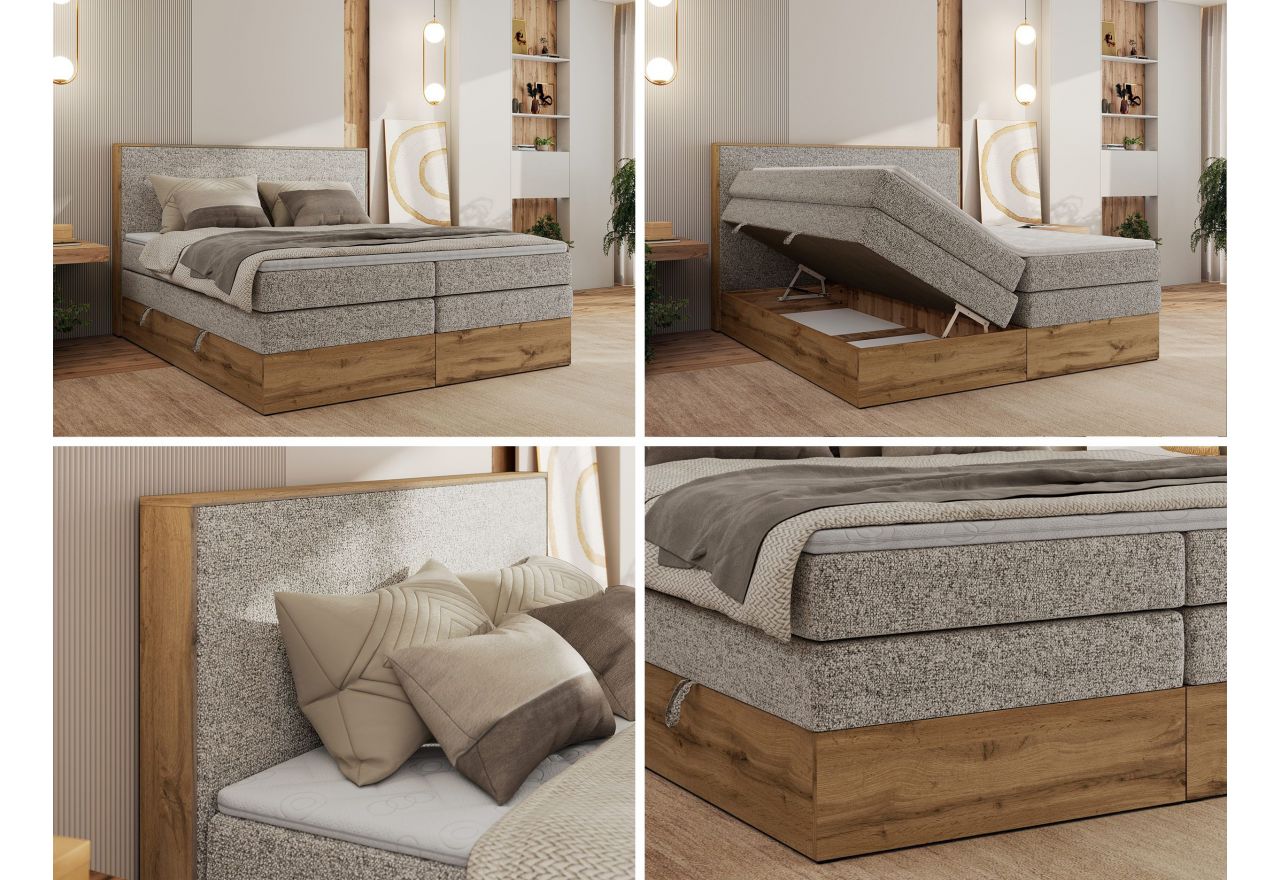 Łóżko kontynentalne WOOD CLASSIC KING 160x200 - H3 - beżowy, struktura