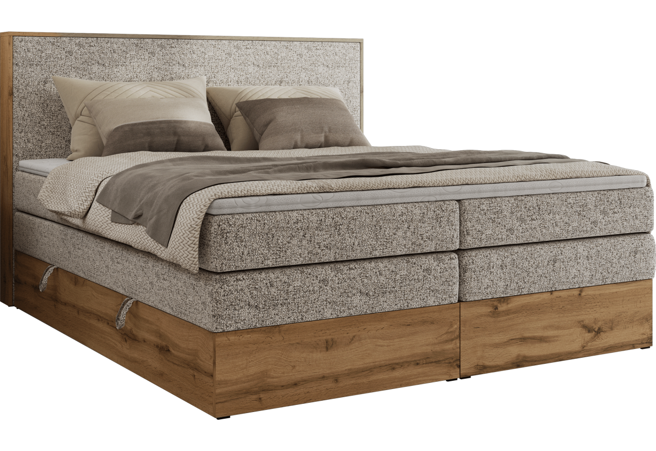 Łóżko kontynentalne WOOD CLASSIC KING 180x200 - H3 - beżowy, struktura