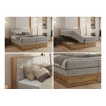 Łóżko kontynentalne WOOD CLASSIC KING 180x200 - H3 - beżowy, struktura