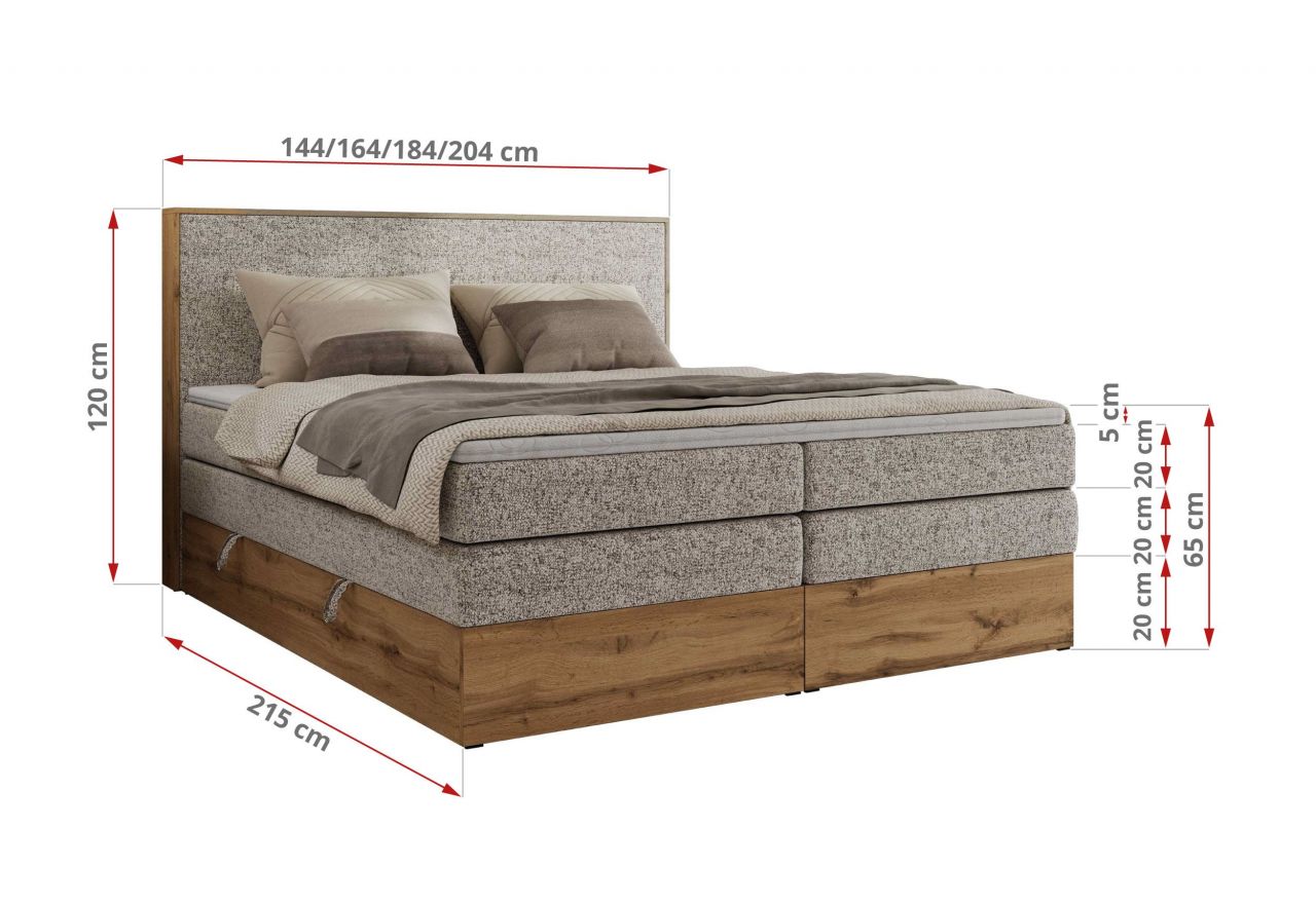 Łóżko kontynentalne WOOD CLASSIC KING 140x200 - H4 - beżowy, struktura