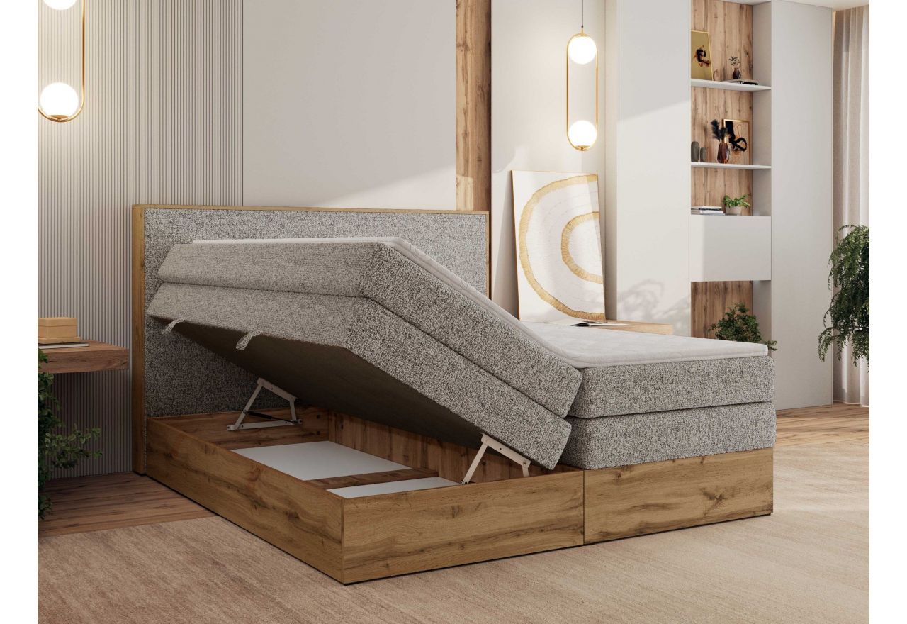Łóżko kontynentalne WOOD CLASSIC KING 160x200 - H4 - beżowy, struktura