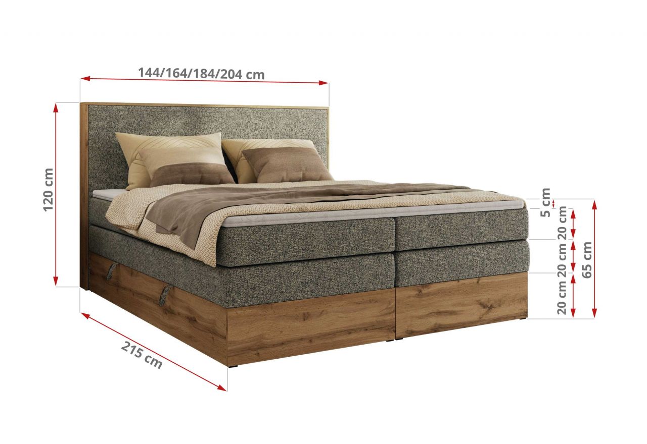 Łóżko kontynentalne WOOD CLASSIC KING 140x200 - H3 - szary, struktura