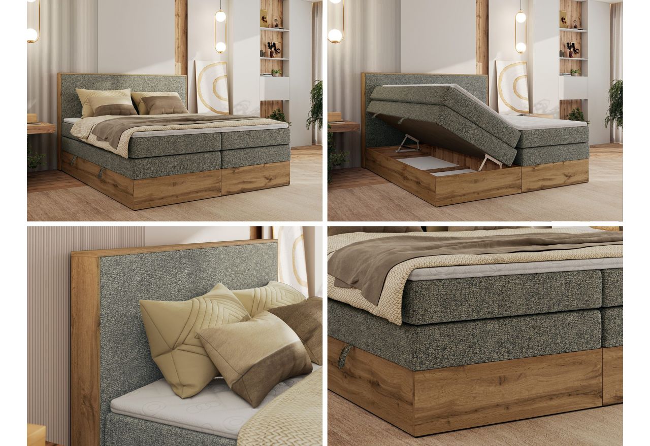 Łóżko kontynentalne WOOD CLASSIC KING 140x200 - H3 - szary, struktura