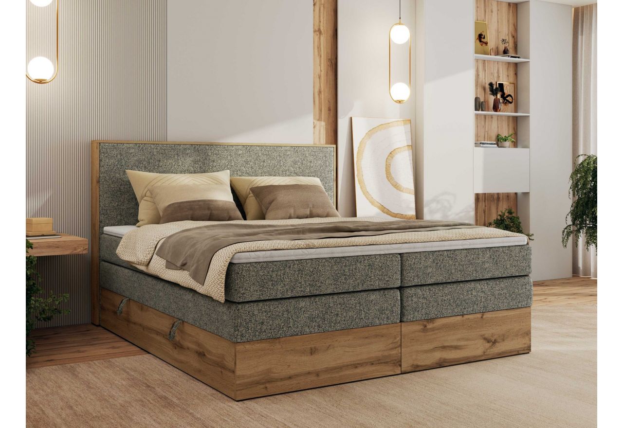 Łóżko kontynentalne WOOD CLASSIC KING 160x200 - H3 - szary, struktura