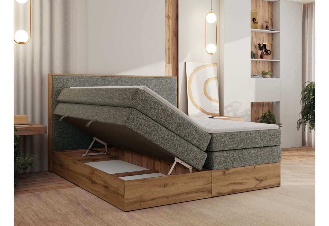 Łóżko kontynentalne WOOD CLASSIC KING 160x200 - H4 - szary, struktura