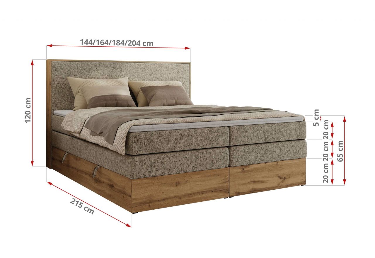 Łóżko kontynentalne WOOD CLASSIC KING 140x200 - H3 - ciemnobeżowy, struktura