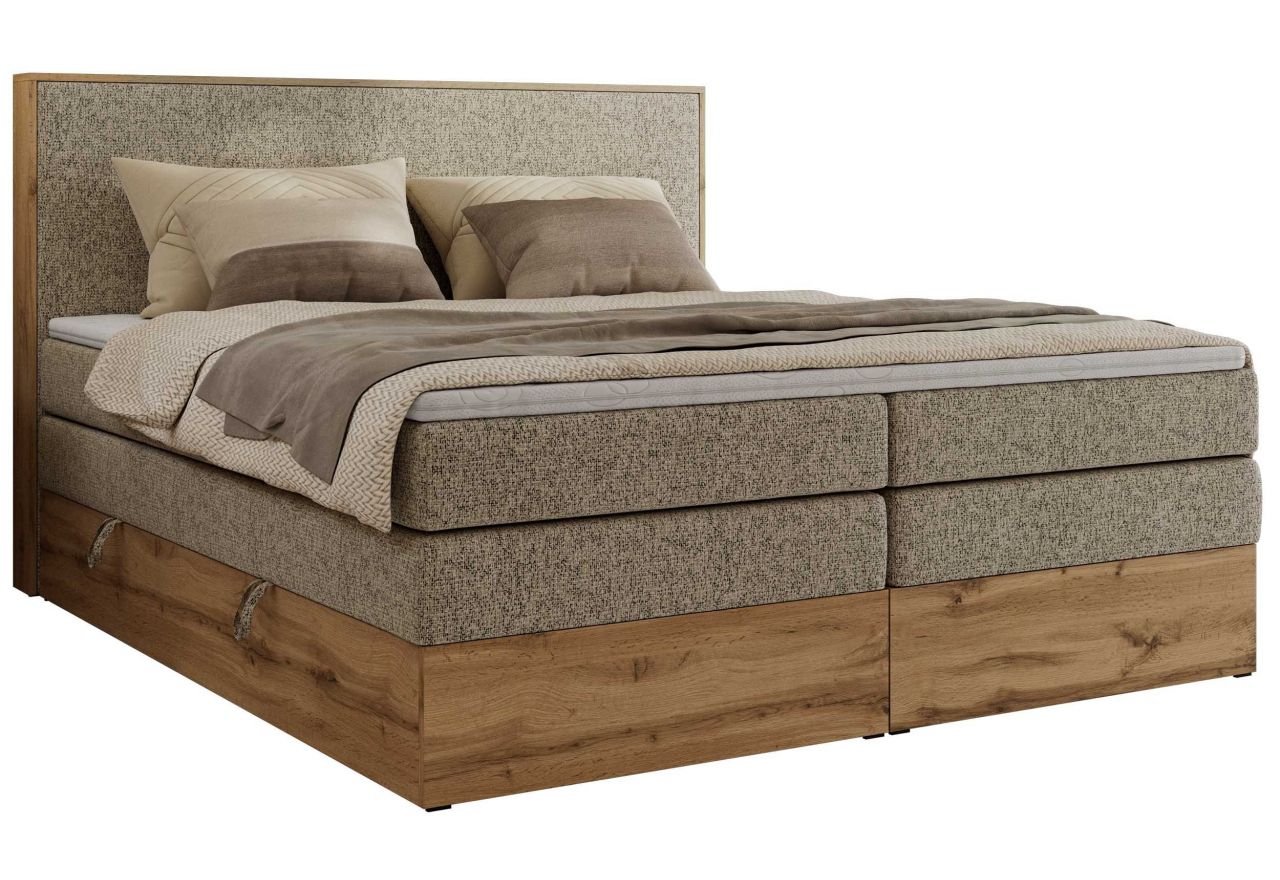 Łóżko kontynentalne WOOD CLASSIC KING 160x200 - H3 - ciemnobeżowy, struktura