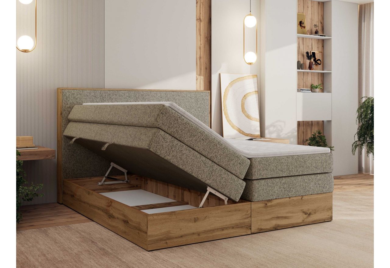Łóżko kontynentalne WOOD CLASSIC KING 200x200 - H3 - ciemnobeżowy, struktura