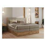 Łóżko kontynentalne WOOD CLASSIC KING 160x200 - H4 - ciemnobeżowy, struktura