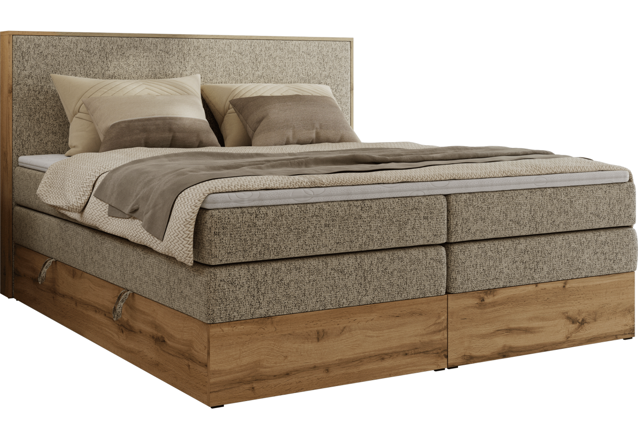 Łóżko kontynentalne WOOD CLASSIC KING 160x200 - H4 - ciemnobeżowy, struktura