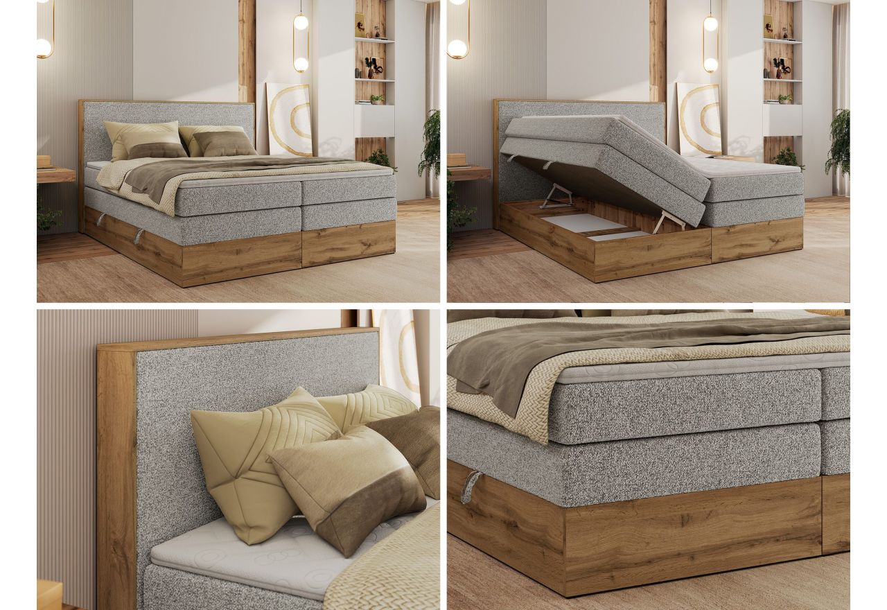Łóżko kontynentalne WOOD CLASSIC KING 140x200 - H3 - jasnoszary, struktura