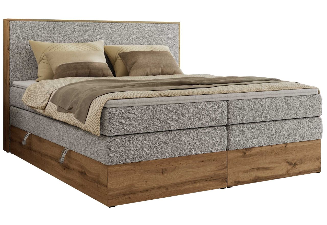 Łóżko kontynentalne WOOD CLASSIC KING 200x200 - H3 - jasnoszary, struktura