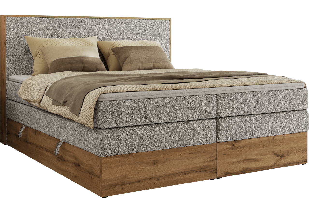 Łóżko kontynentalne WOOD CLASSIC KING 160x200 - H4 - jasnoszary, struktura