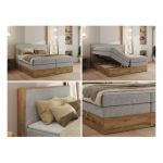 Łóżko kontynentalne WOOD CLASSIC KING 160x200 - H4 - jasnoszary, struktura