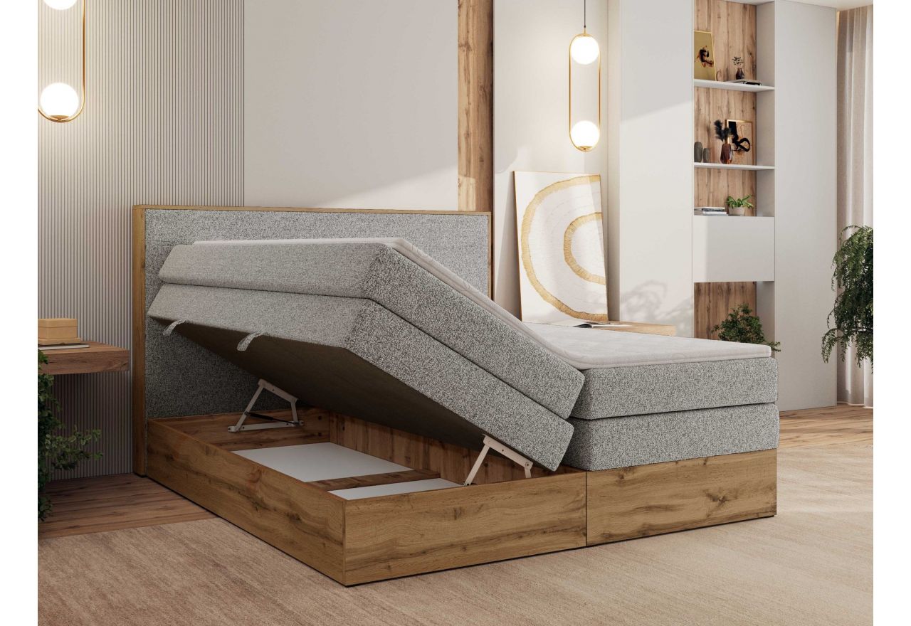 Łóżko kontynentalne WOOD CLASSIC KING 180x200 - H4 - jasnoszary, struktura