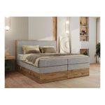 Łóżko kontynentalne WOOD CLASSIC KING 200x200 - H4 - jasnoszary, struktura