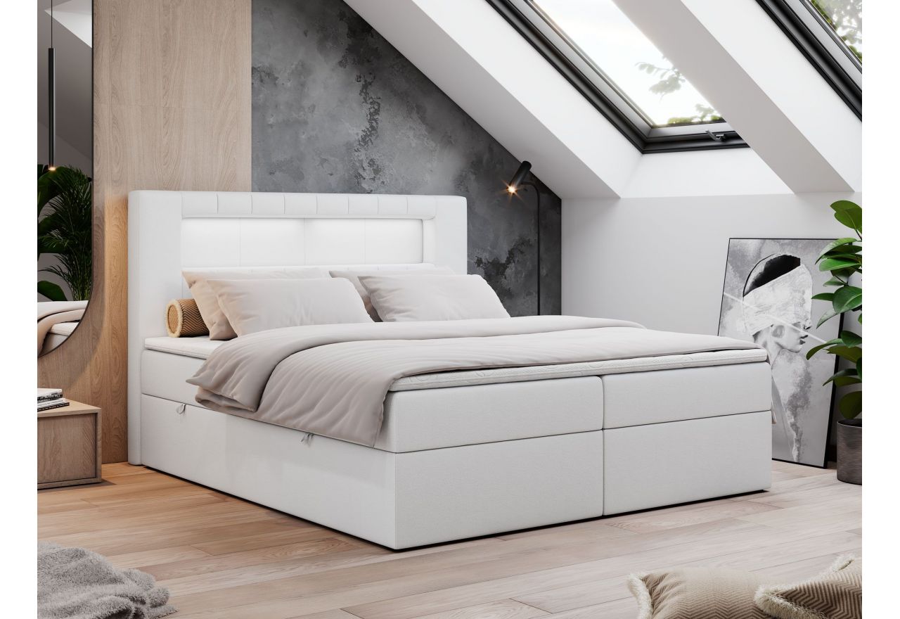 Łóżko kontynentalne GOLD 5 160x200 - Soft 17 - biała ekoskóra - OUTLETU