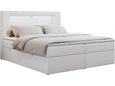 Łóżko kontynentalne GOLD 5 160x200 - Soft 17 - biała ekoskóra - OUTLETU
