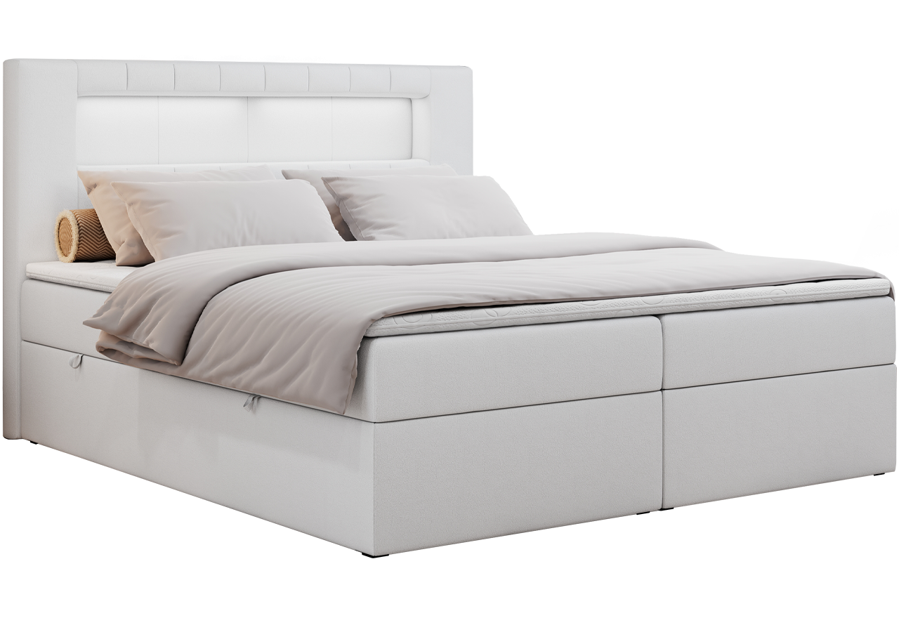 Łóżko kontynentalne GOLD 5 160x200 - Soft 17 - biała ekoskóra - OUTLETU