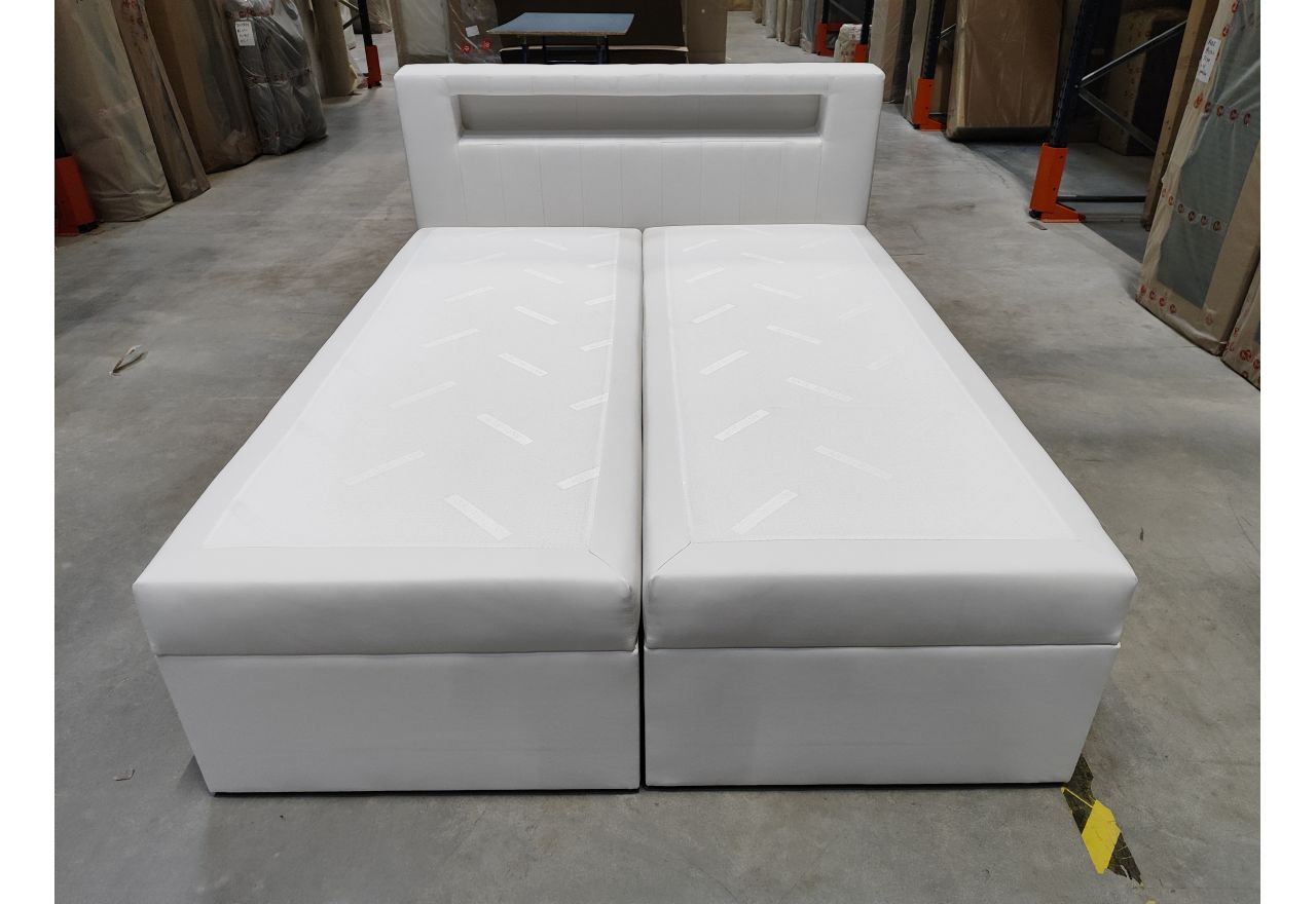 Łóżko kontynentalne GOLD 5 160x200 - Soft 17 - biała ekoskóra - OUTLETU