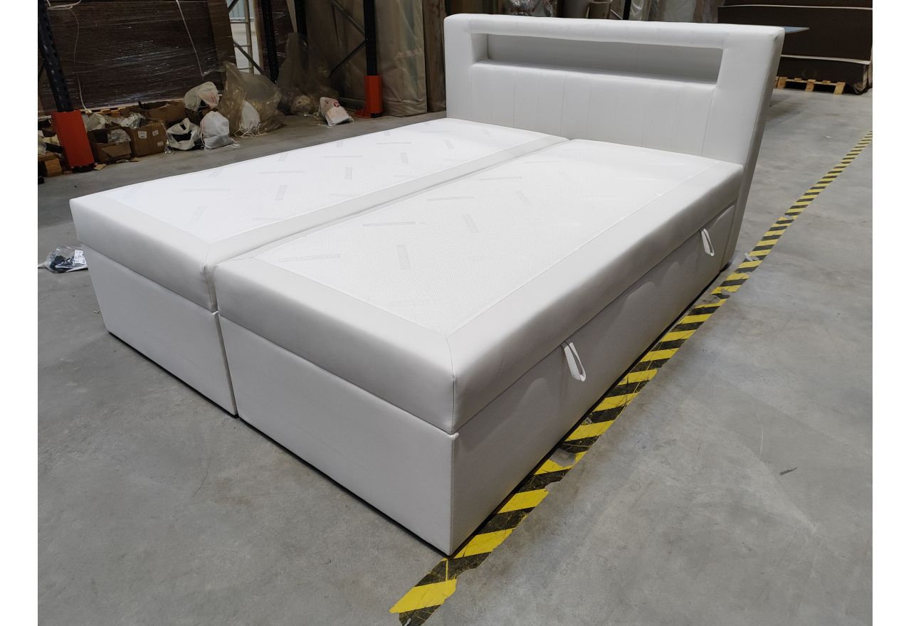 Łóżko kontynentalne GOLD 5 160x200 - Soft 17 - biała ekoskóra - OUTLETU