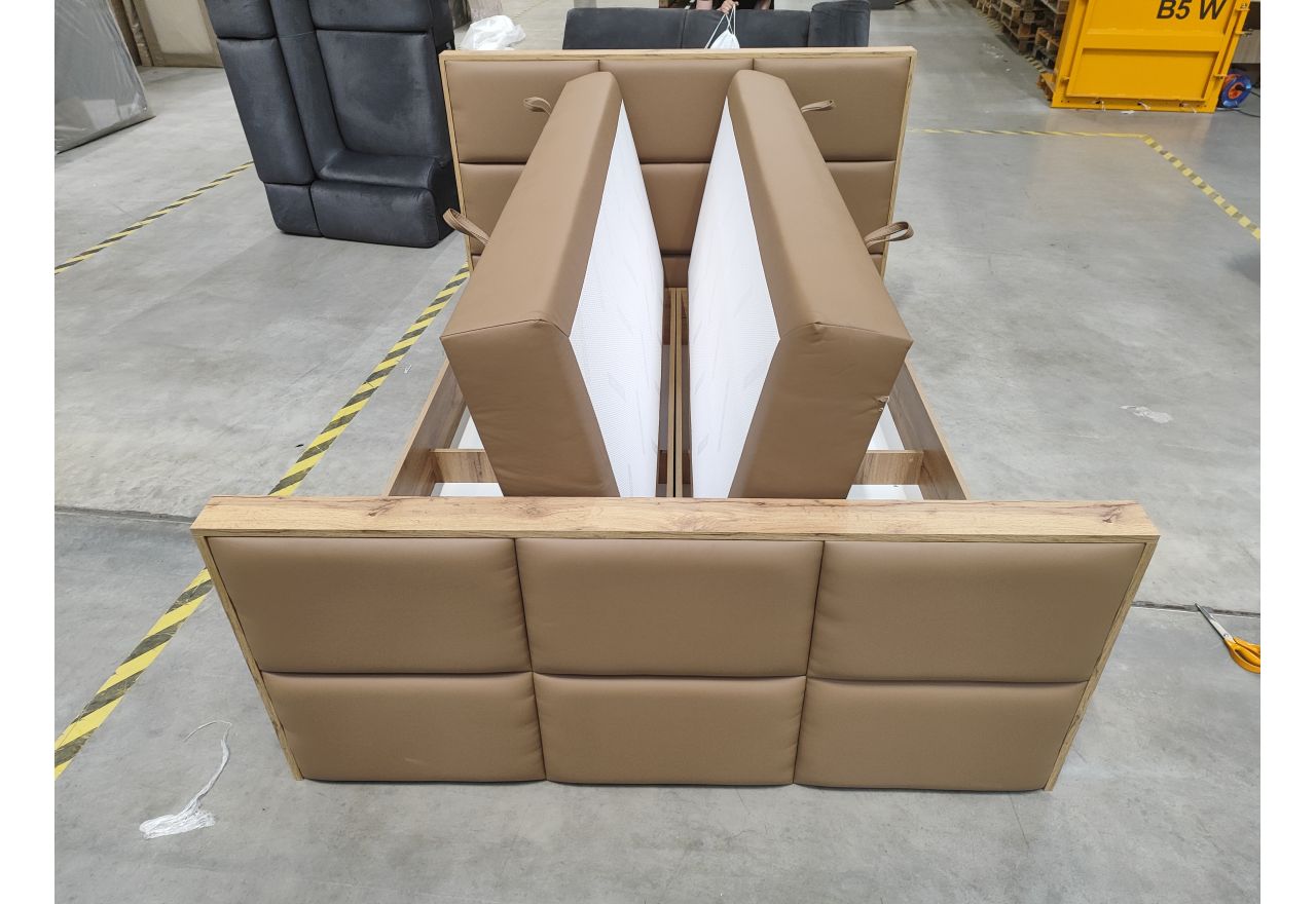 Łóżko kontynentalne ALBERO 2 KING DUO 160x200 - Soft 34 - brązowa ekoskóra - OUTLETU