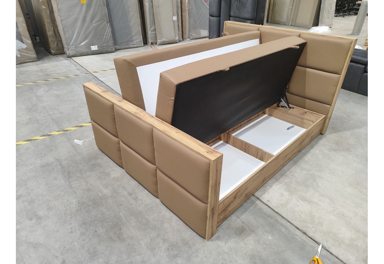 Łóżko kontynentalne ALBERO 2 KING DUO 160x200 - Soft 34 - brązowa ekoskóra - OUTLETU