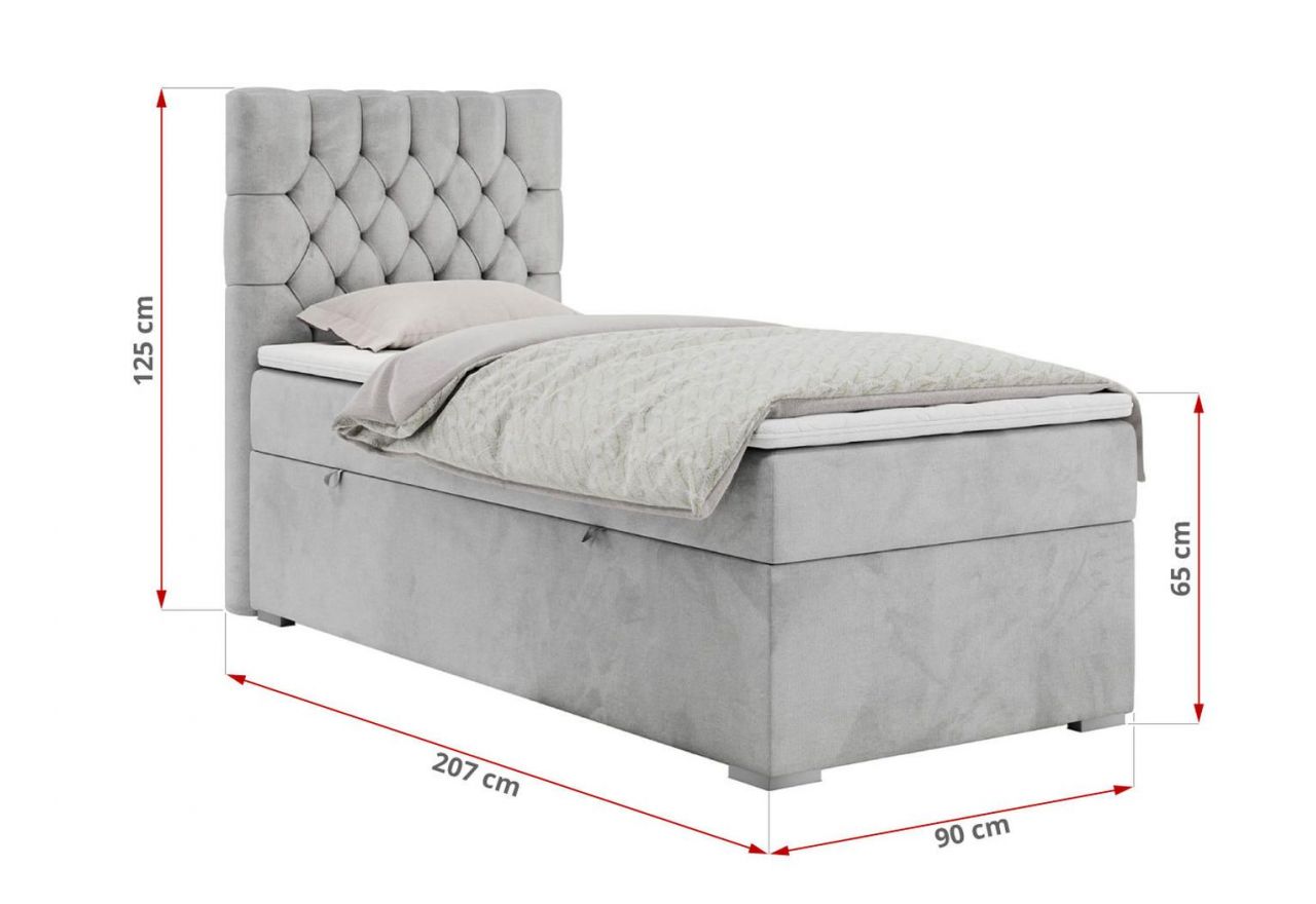 Łóżko kontynentalne PERA 90x200 - Monolith 84 - jasny szary - OUTLETU