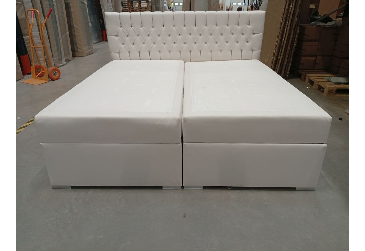 Łóżko kontynentalne PERA 200x200 - Soft 17 - biała ekoskóra - OUTLETU