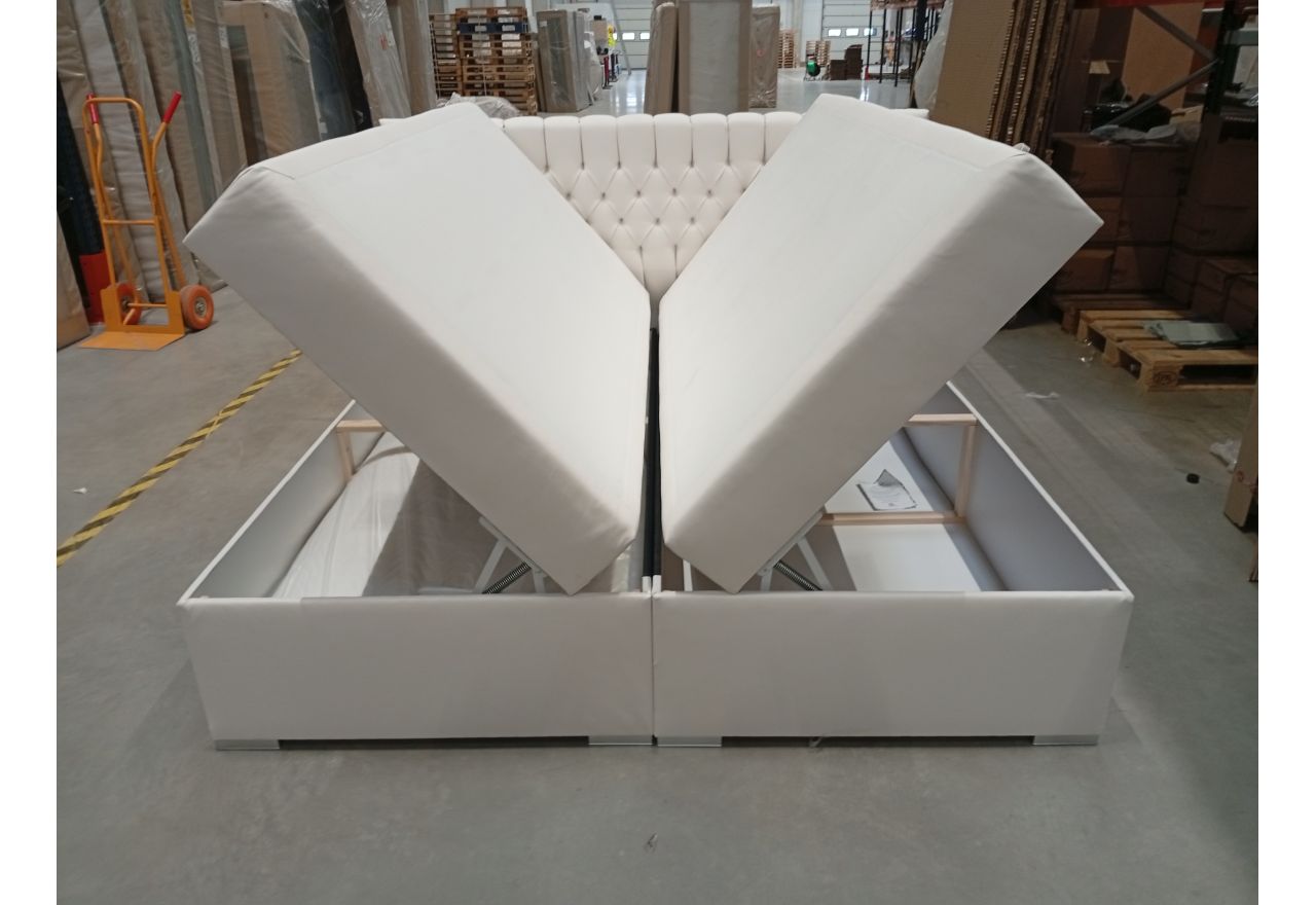 Łóżko kontynentalne PERA 200x200 - Soft 17 - biała ekoskóra - OUTLETU