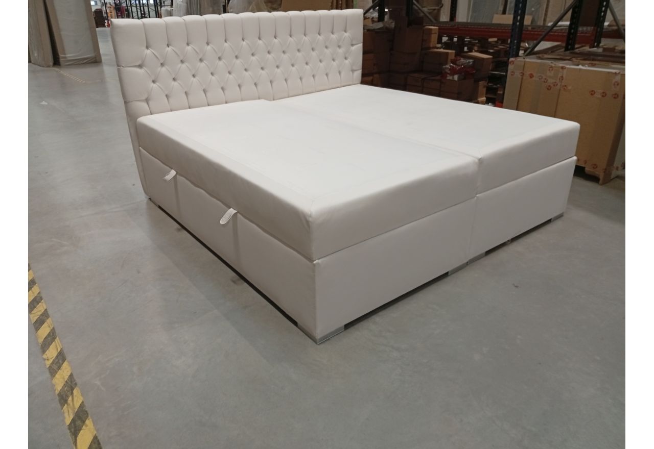 Łóżko kontynentalne PERA 200x200 - Soft 17 - biała ekoskóra - OUTLETU