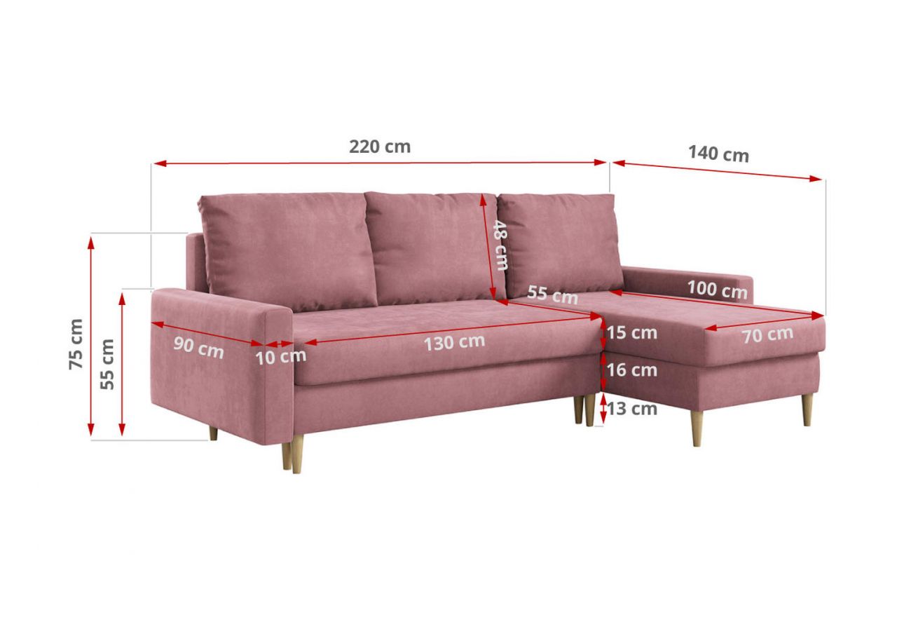 Narożnik LANG L - Kronos 27 - różowy - OUTLETU