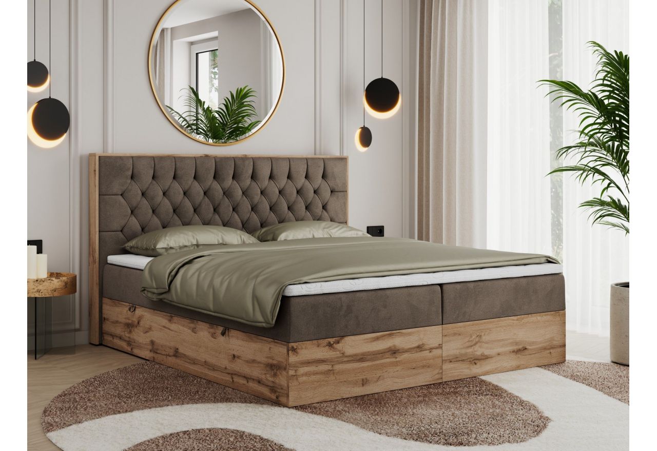 Łóżko kontynentalne AMORE 200x200 - Monolith 15 - brązowy - OUTLETU