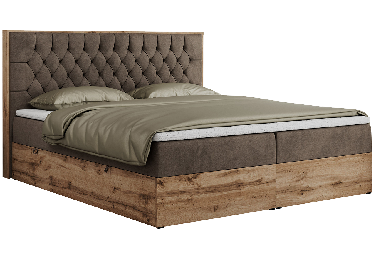 Łóżko kontynentalne AMORE 200x200 - Monolith 15 - brązowy - OUTLETU