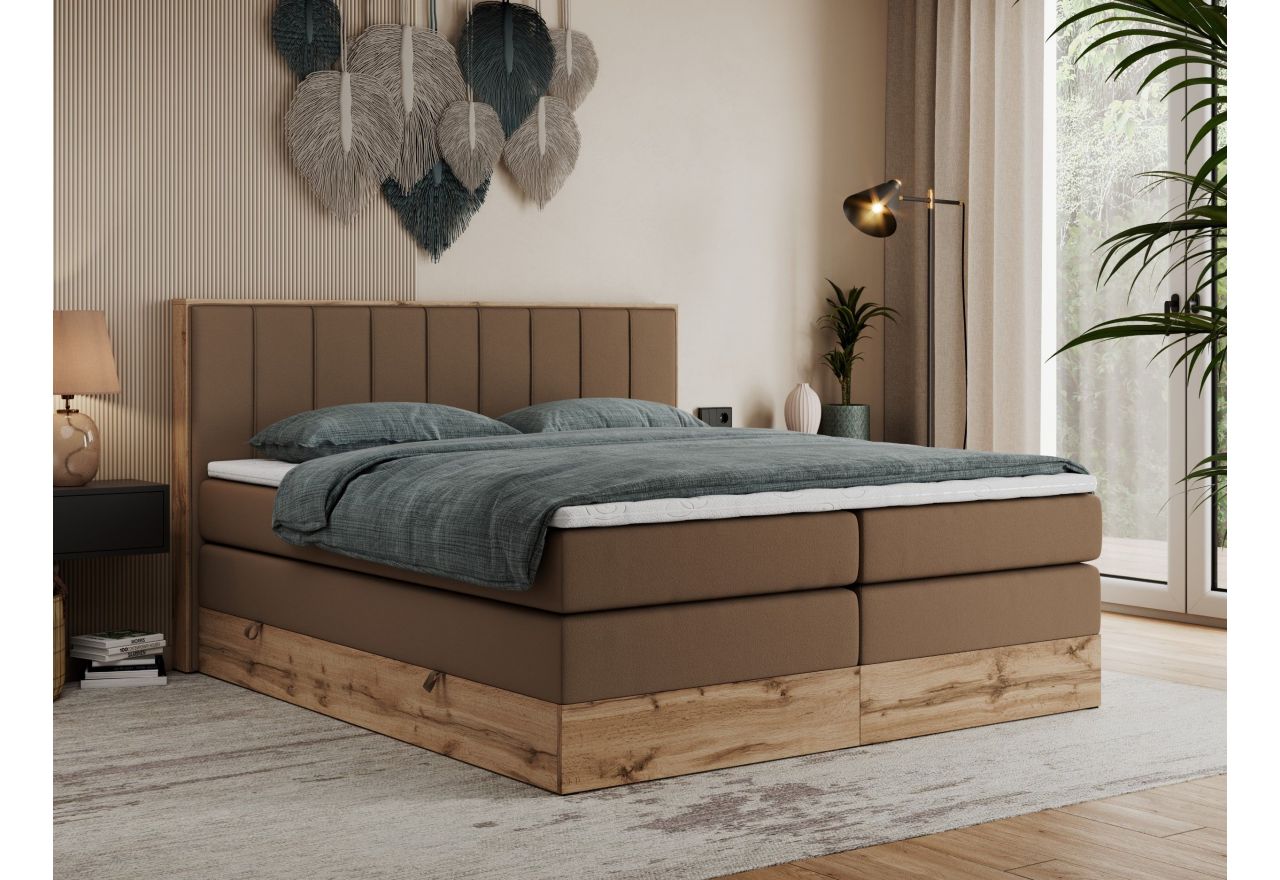 Łóżko kontynentalne BELLISSIMO KING 180x200 - Soft 34 - brązowa ekoskóra - OUTLETU