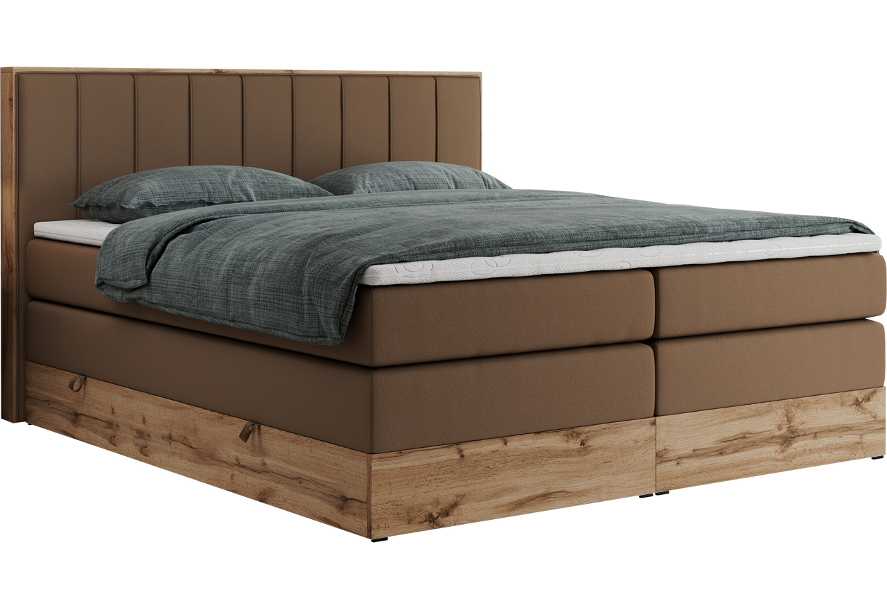 Łóżko kontynentalne BELLISSIMO KING 180x200 - Soft 34 - brązowa ekoskóra - OUTLETU