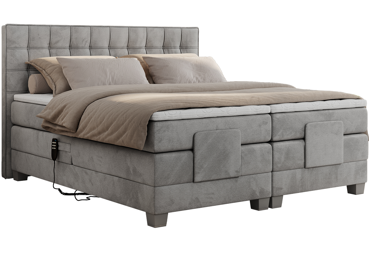 Łóżko kontynentalne, elektrycznie sterowane z pilota - ELECTRO 200x200 - Monolith 84 - jasny szary - OUTLET