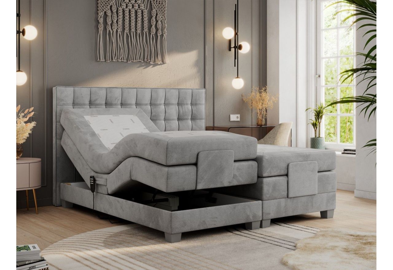 Łóżko kontynentalne, elektrycznie sterowane z pilota - ELECTRO 200x200 - Monolith 84 - jasny szary - OUTLET