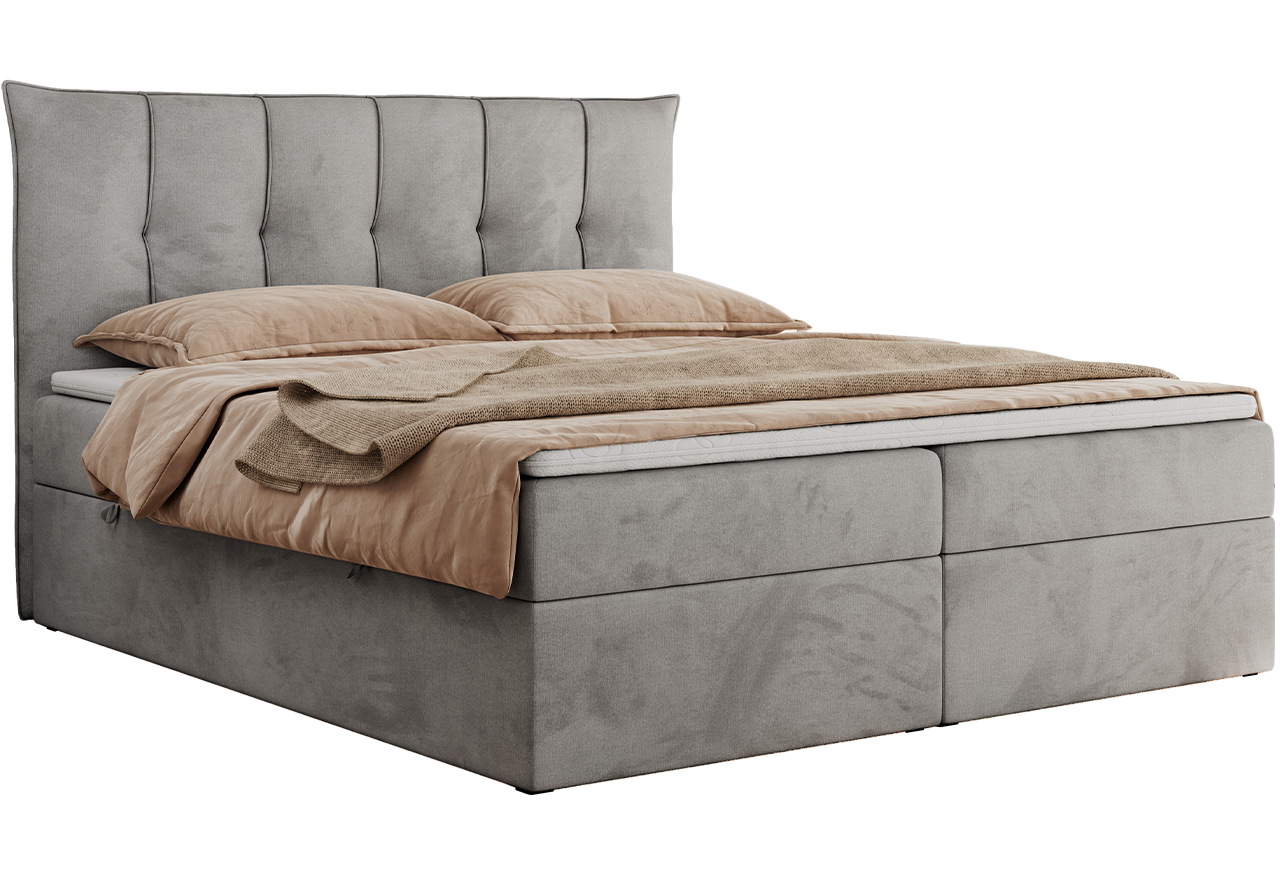 Łóżko kontynentalne PREMIUM 10 180x200 - H3 - jasnoszary, welwet