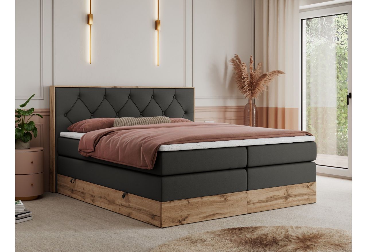 Łóżko kontynentalne VENETO KING 200x200 - Soft 20 - szara ekoskóra - OUTLETU