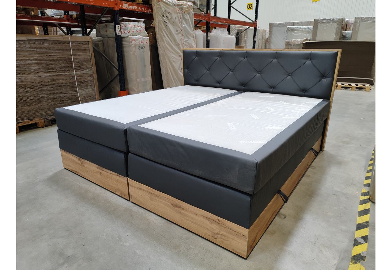 Łóżko kontynentalne VENETO KING 200x200 - Soft 20 - szara ekoskóra - OUTLETU