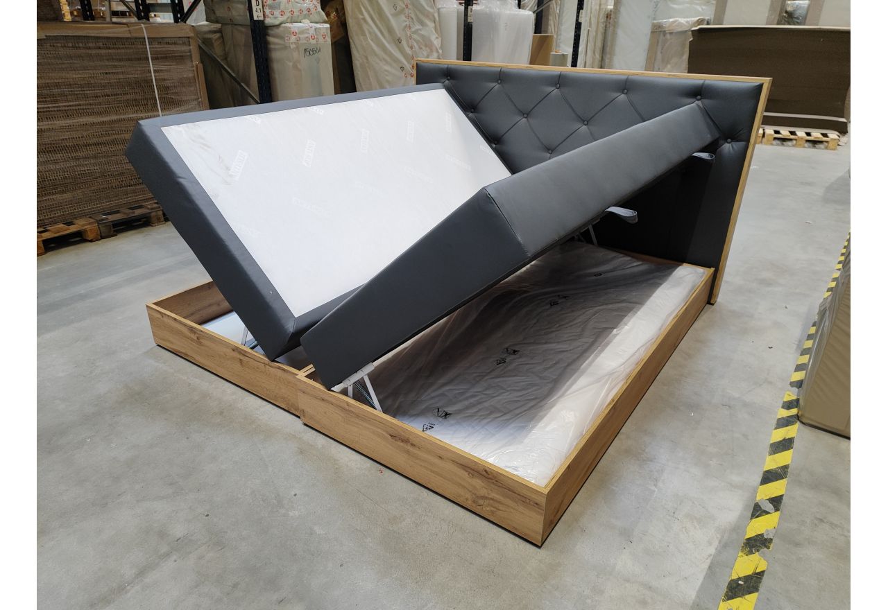 Łóżko kontynentalne VENETO KING 200x200 - Soft 20 - szara ekoskóra - OUTLETU