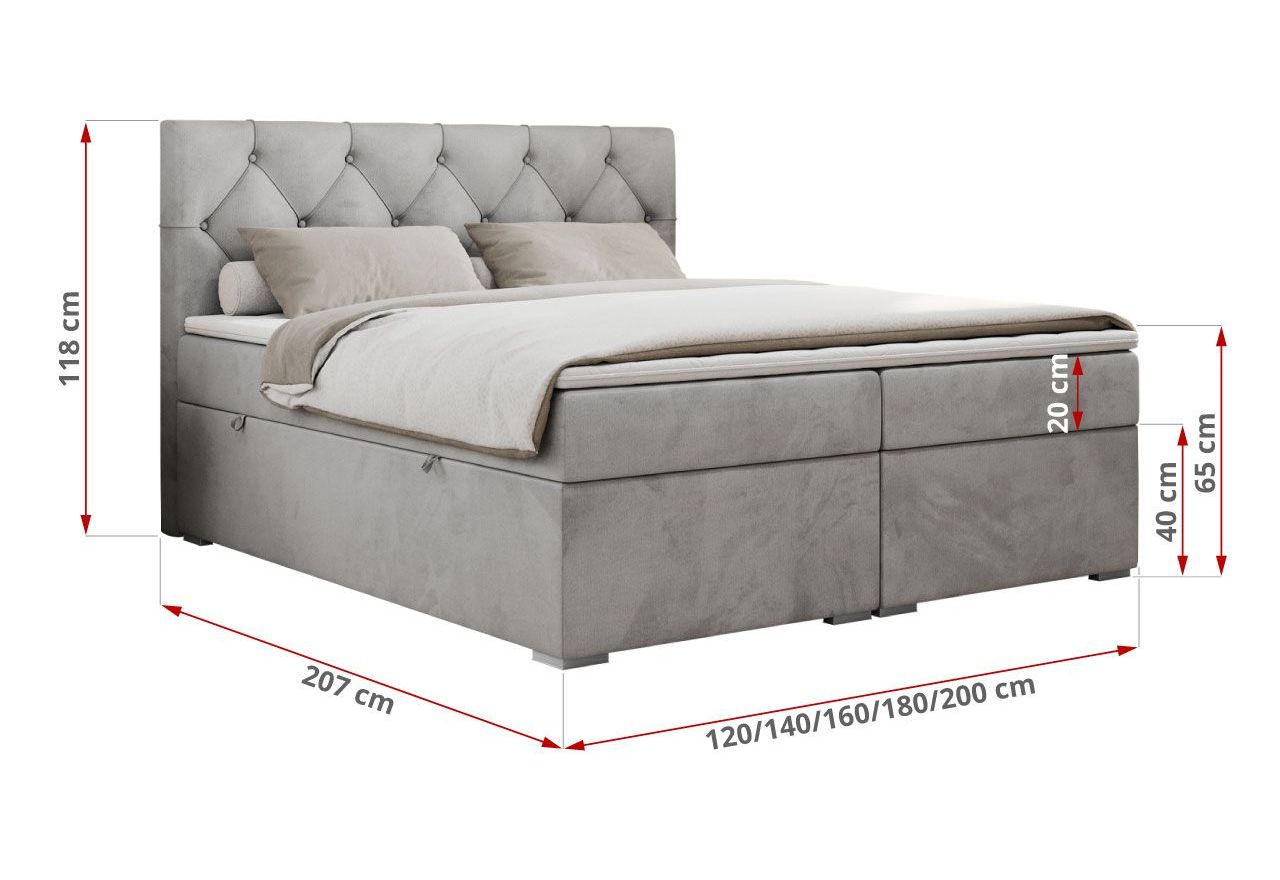 Łóżko kontynentalne ALDA 140x200 - Monolith 84 - jasny szary - OUTLET