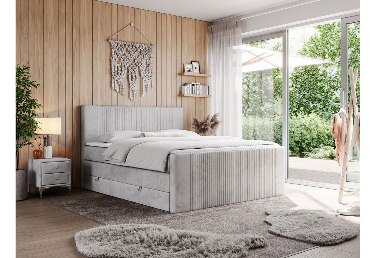 Łóżko kontynentalne KING DOREN 120x200 - Monolith 84 - jasny szary - OUTLET